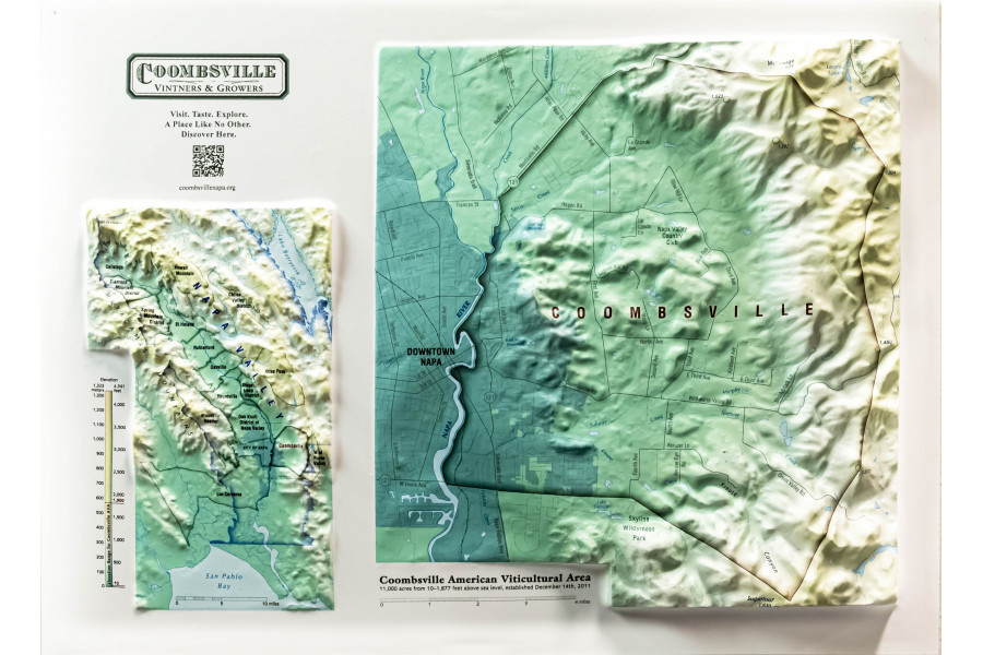 Coombsville AVA 3D Map with Napa Valley Inset