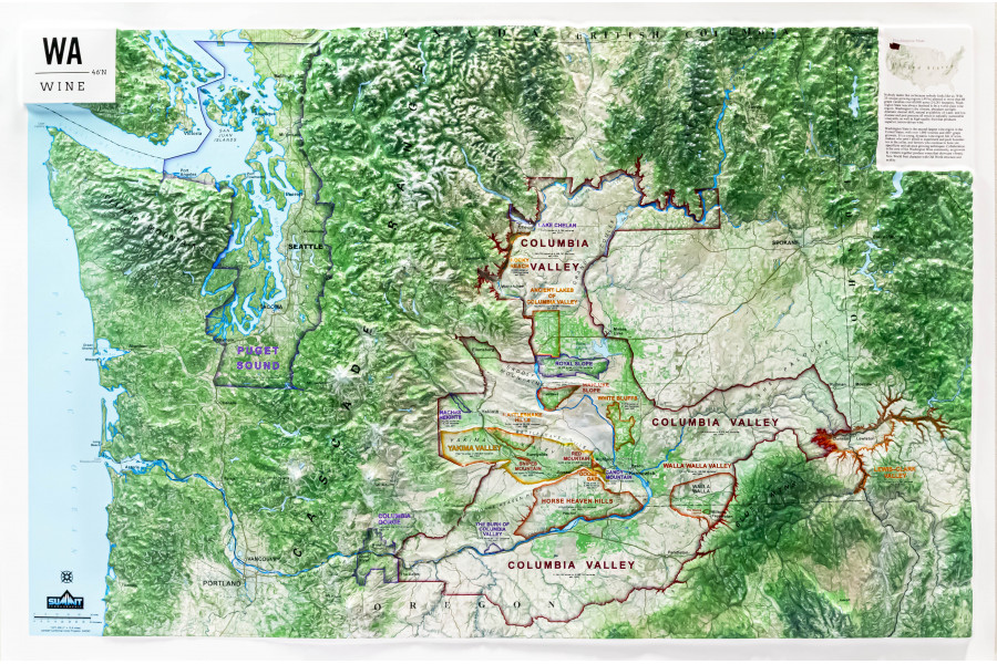 Washington State Wine - Large 3D Map