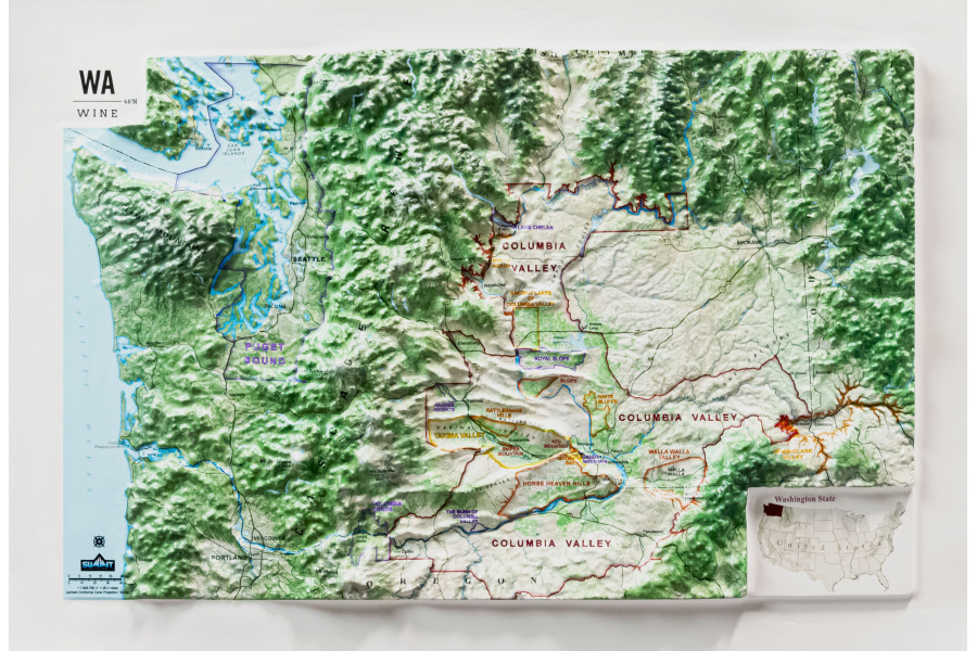 Washington State Wine - Small 3D Map